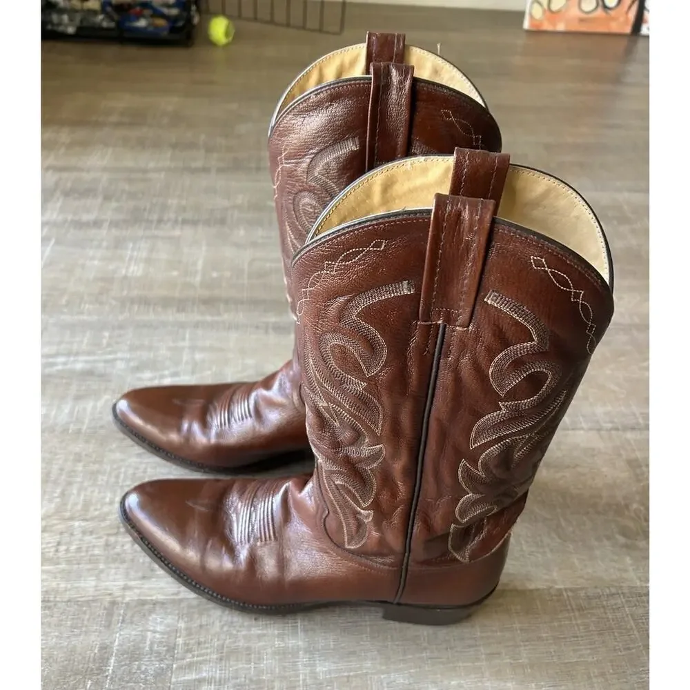 Dan Post Cowboy Boots Mens 11 D Brown Leather Western Snip Toe Pull On